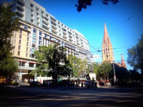 Decidely underwhelming City Square with the more impressive St Paul's Cathedral in the backdrop.